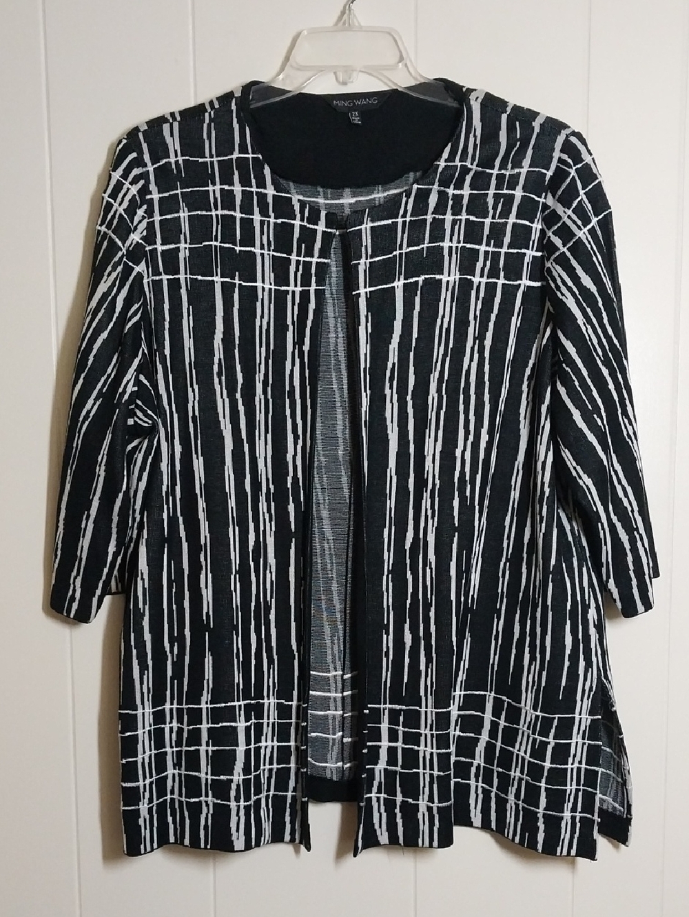 Ming Wang Open Front Cardigan Black White Women's 2X